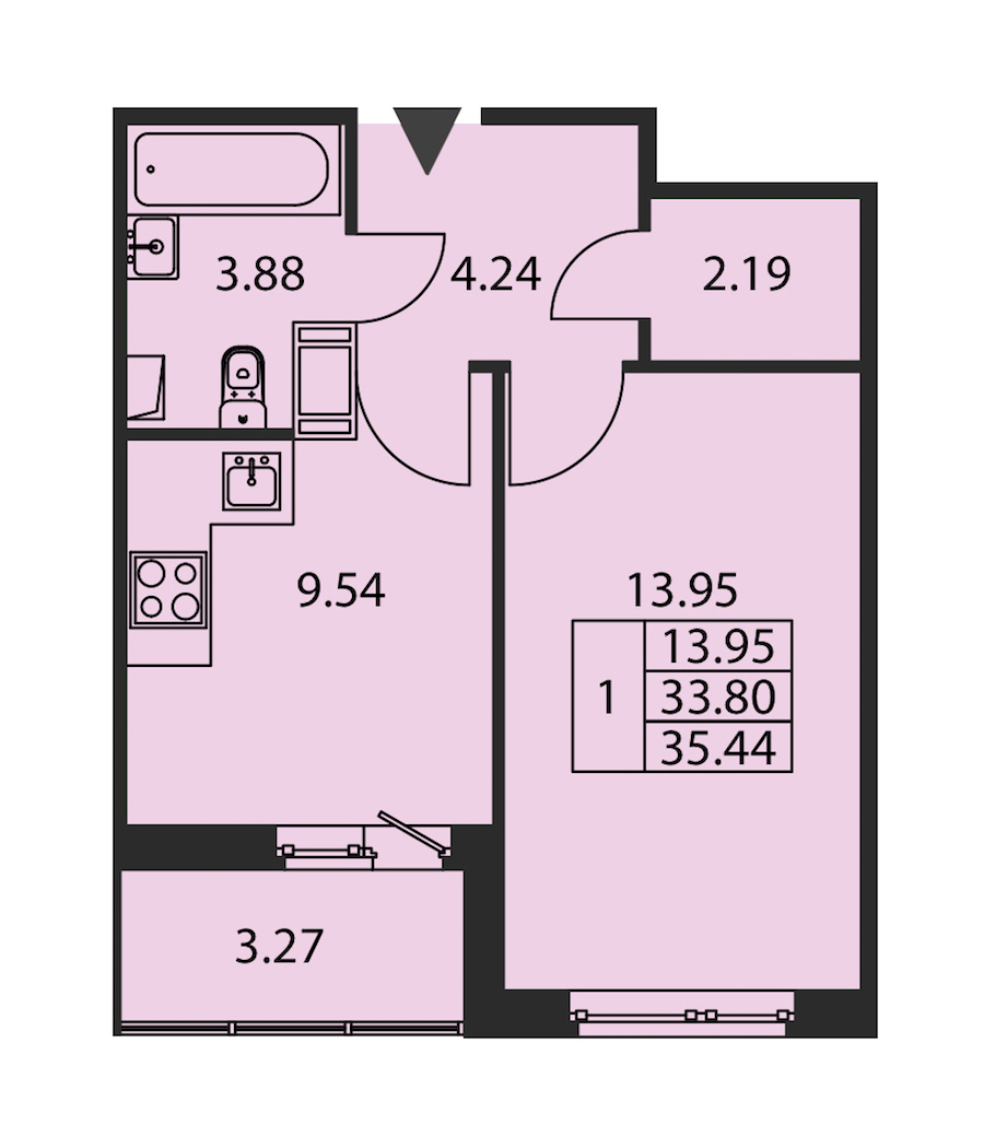 1-комнатная квартира 33.8 м², 12/12 эт., ЖК «Полис ЛАВрики»